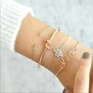 Gold bracelet set 4 arrow cactus love knot Nwt